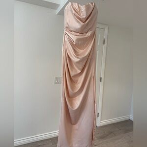 HOUSE OF CB- Adrienne Champagne Satin Strapless Dress/ Size M Cup A-C NWOT